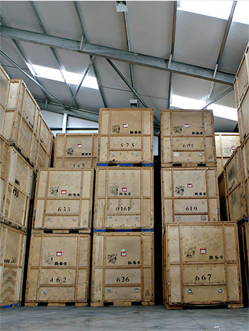 storage crates for removals in warehouse